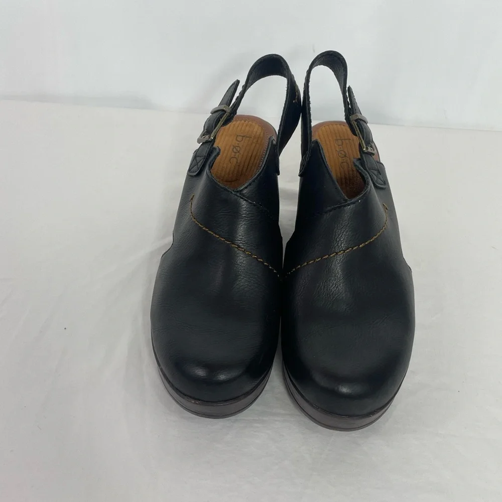 BOC Born Black Leather Clog Heels Womens 10M Slingback Platform Comfort Shoes - Picture 1 of 9